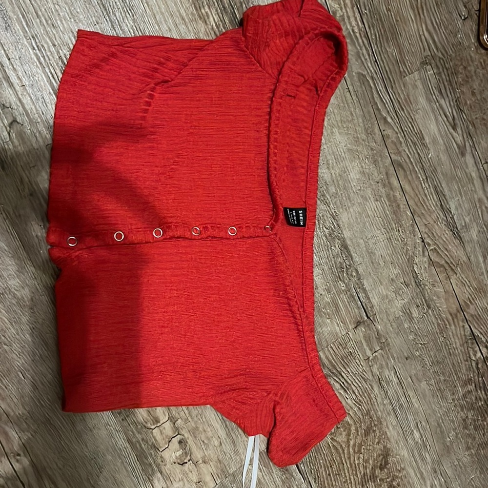 red button up crop top